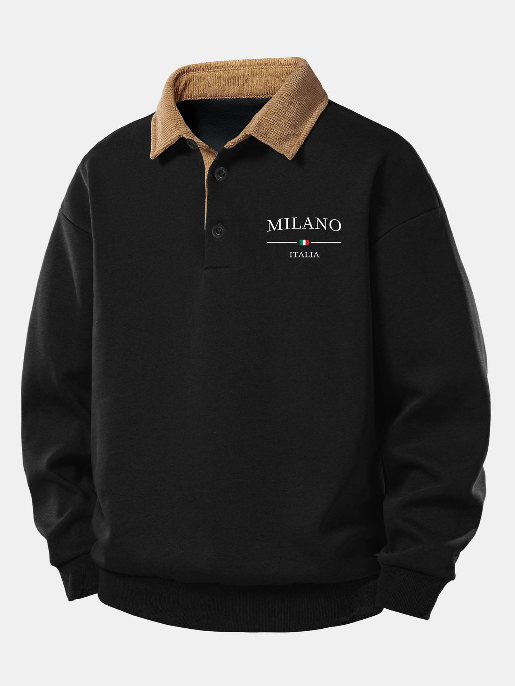 Relax Fit Milano Print Contrast Corduroy Polo Collar Sweatshirt