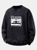 Relaxed Fit Cassette Tape Print Washed Distressed Sweatshirt