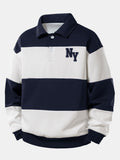 Relax Fit NY Print Color Block Polo Sweatshirt
