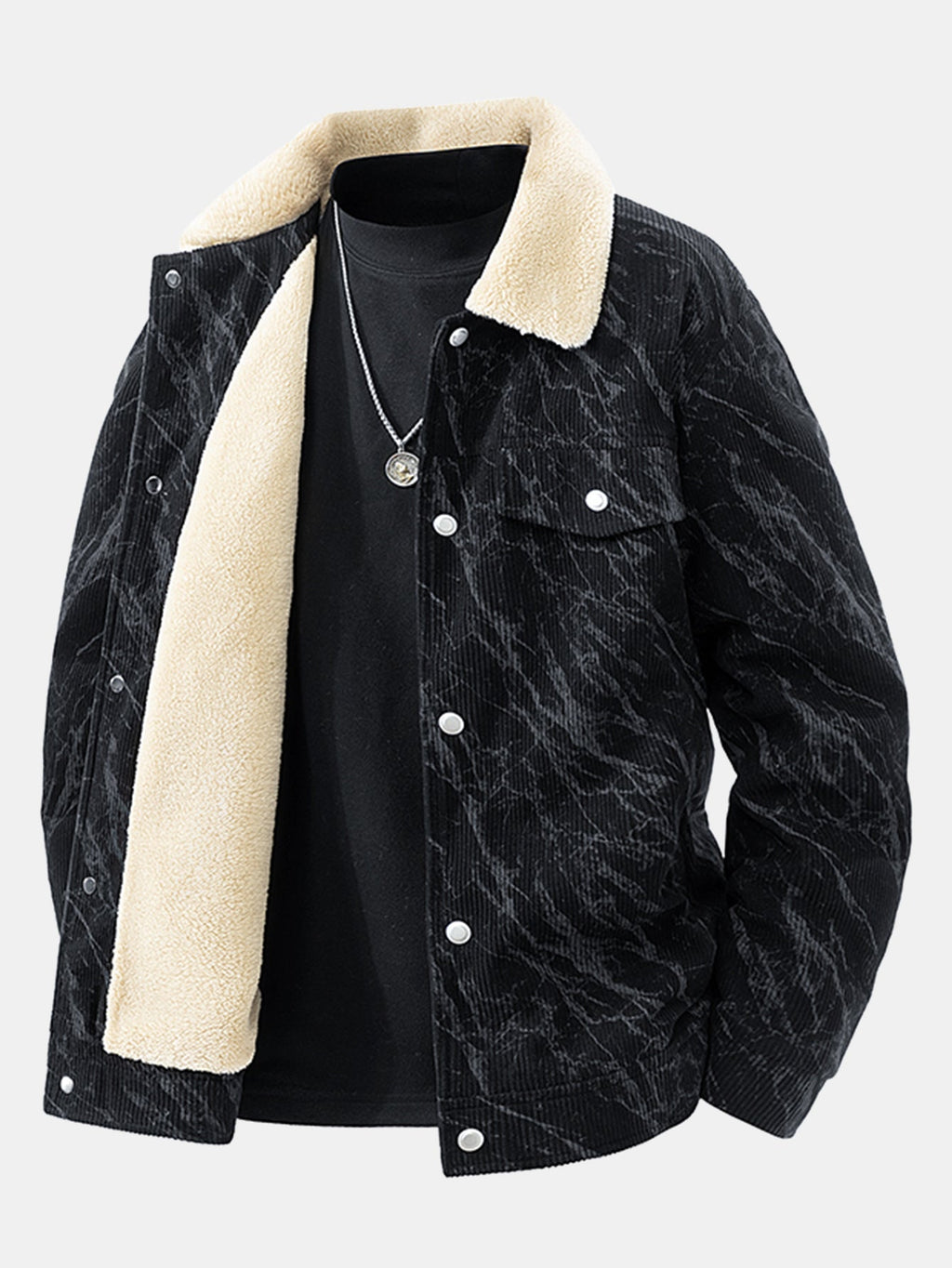 Sherpa-Lined Marble Print Corduroy Jacket