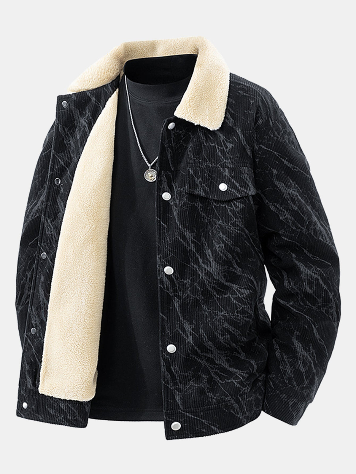 Sherpa-Lined Marble Print Corduroy Jacket