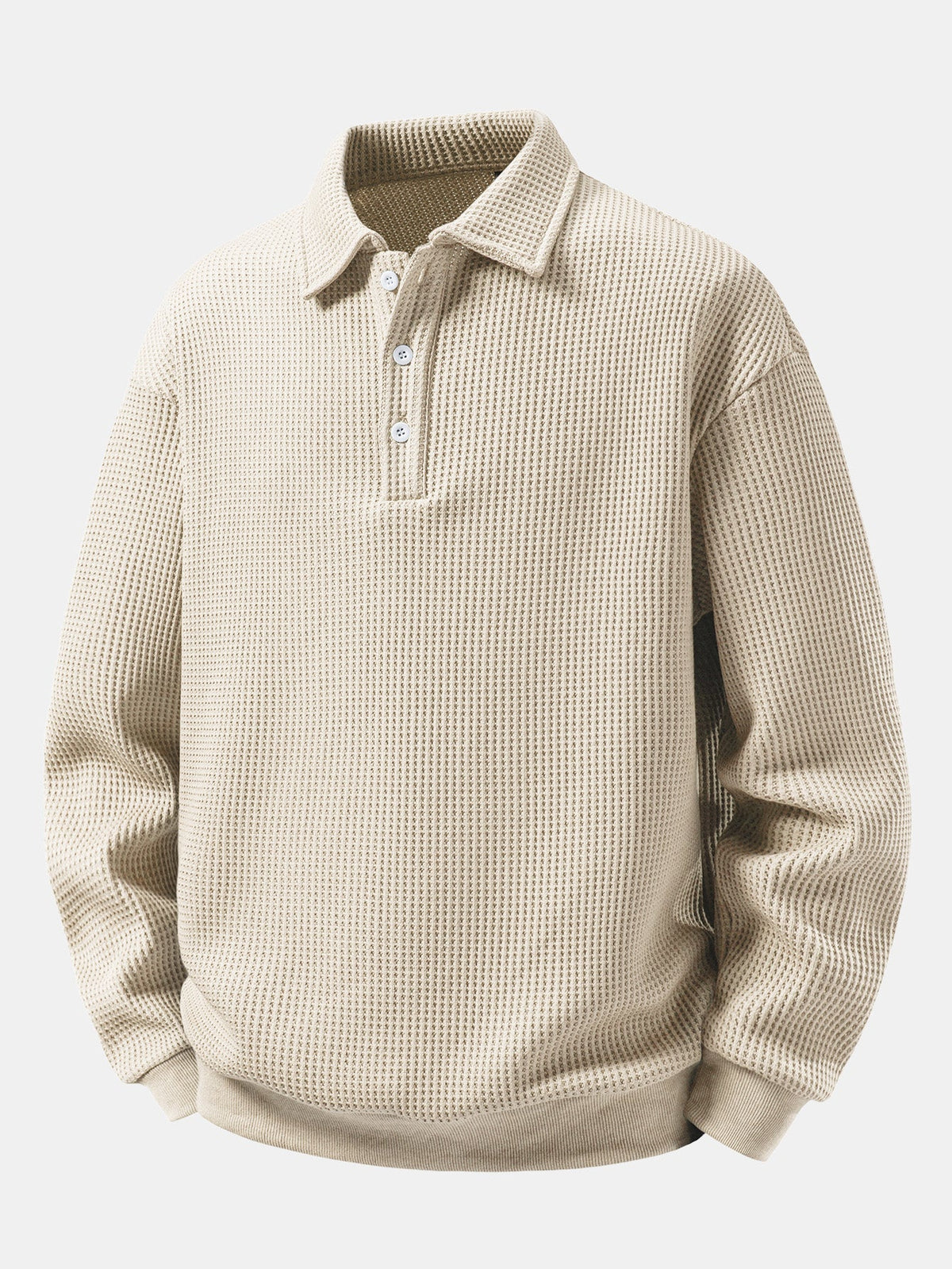 Relaxed Fit Waffle Polo Collar Sweatshirt
