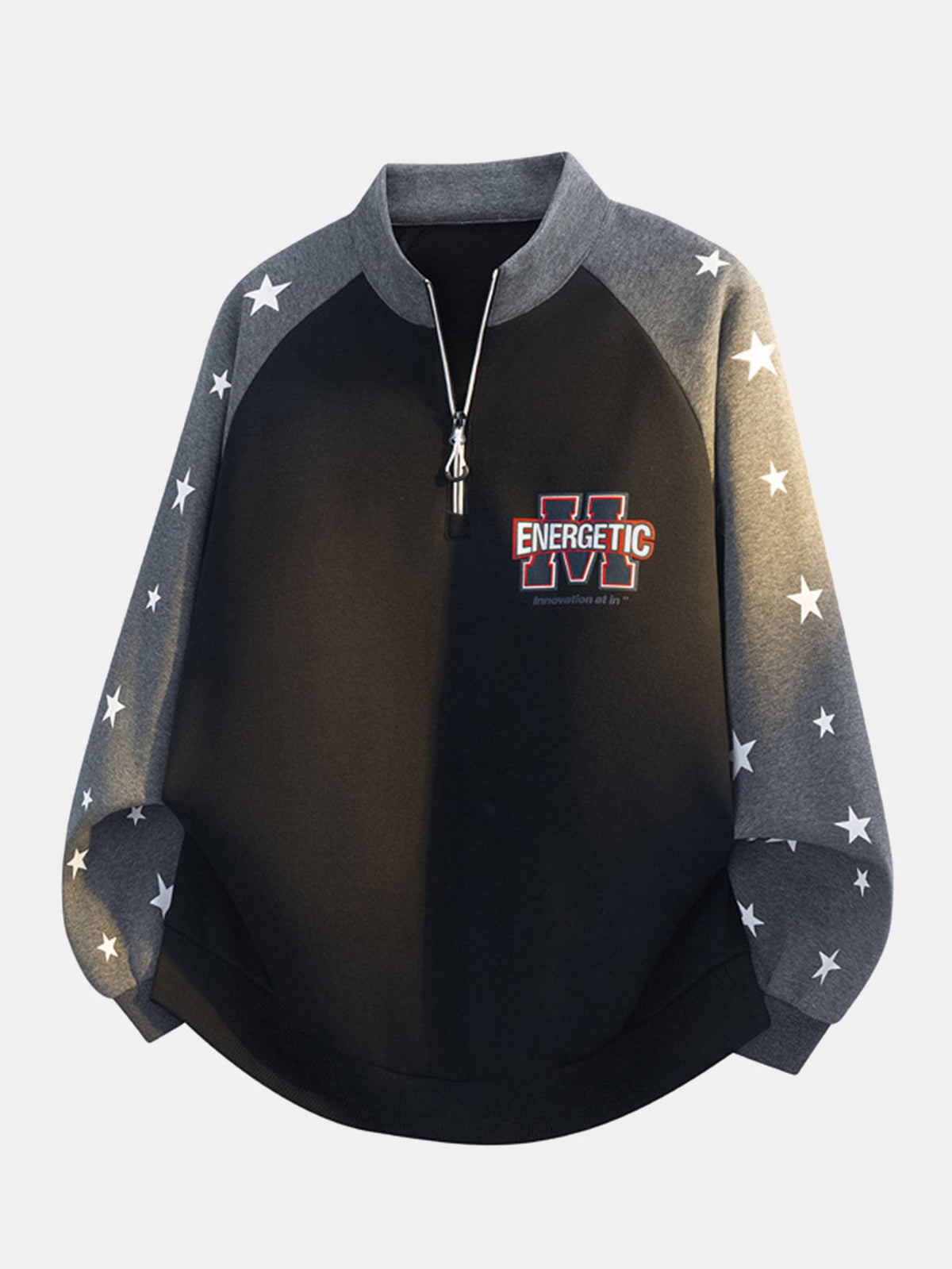 Star Print Quarter Zip Raglan-Seeve Sweatshirt