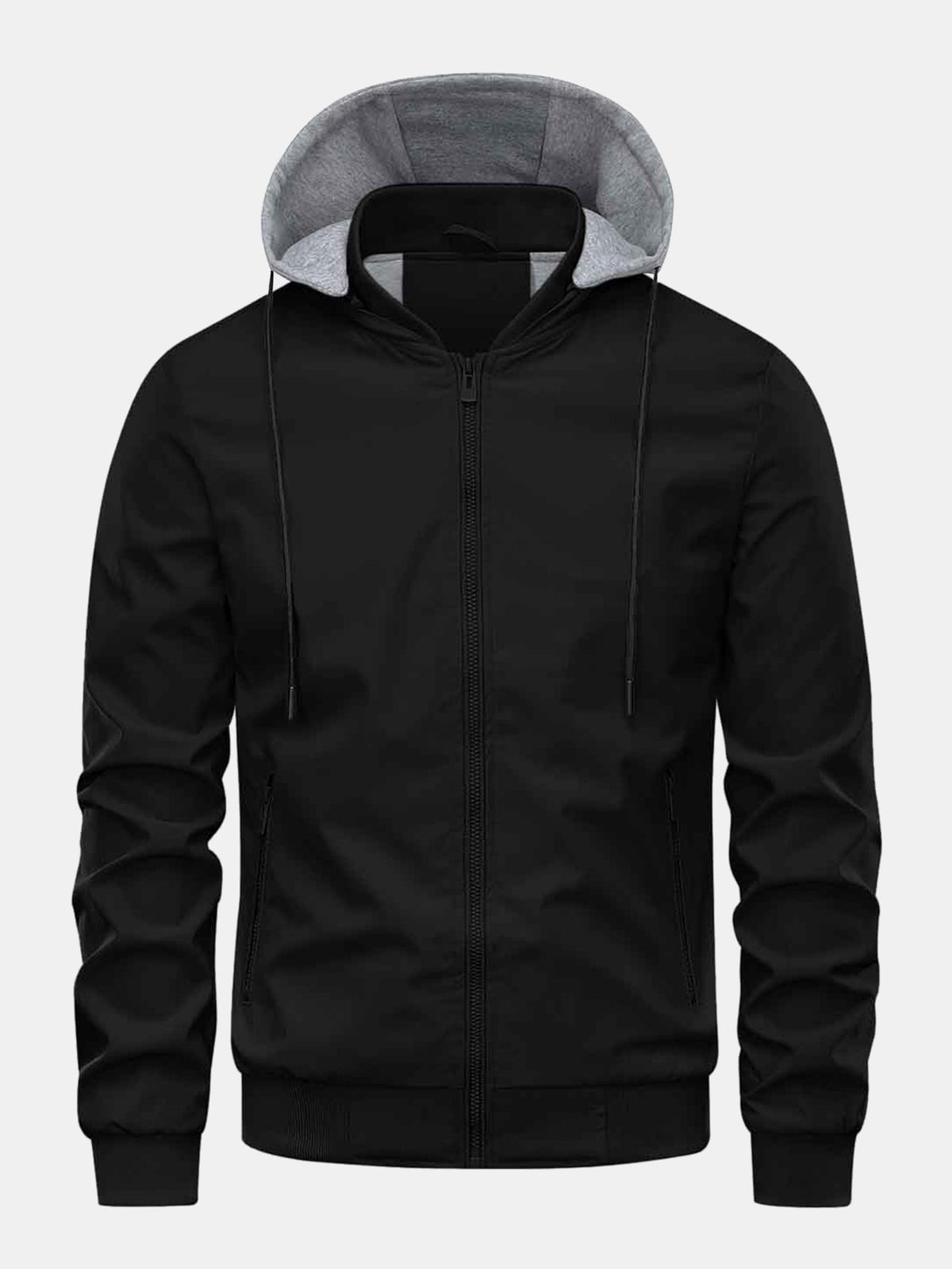 Zip-Up Detachable-Hood Bomber jacket