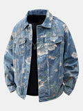Relax Fit Floral Print Washed Denim Jacket