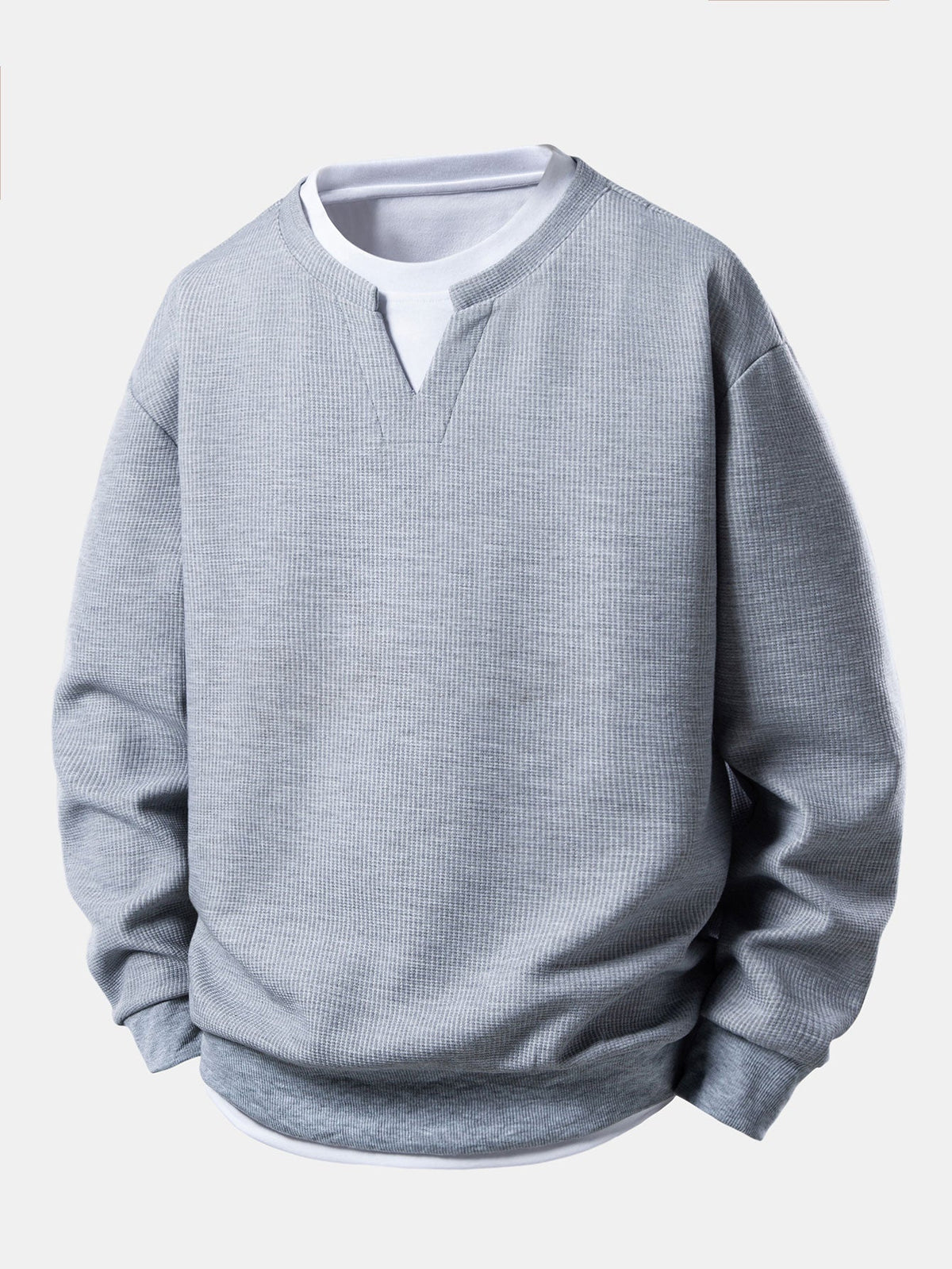 2 In 1 Notched Collar Waffle Sweatshirt