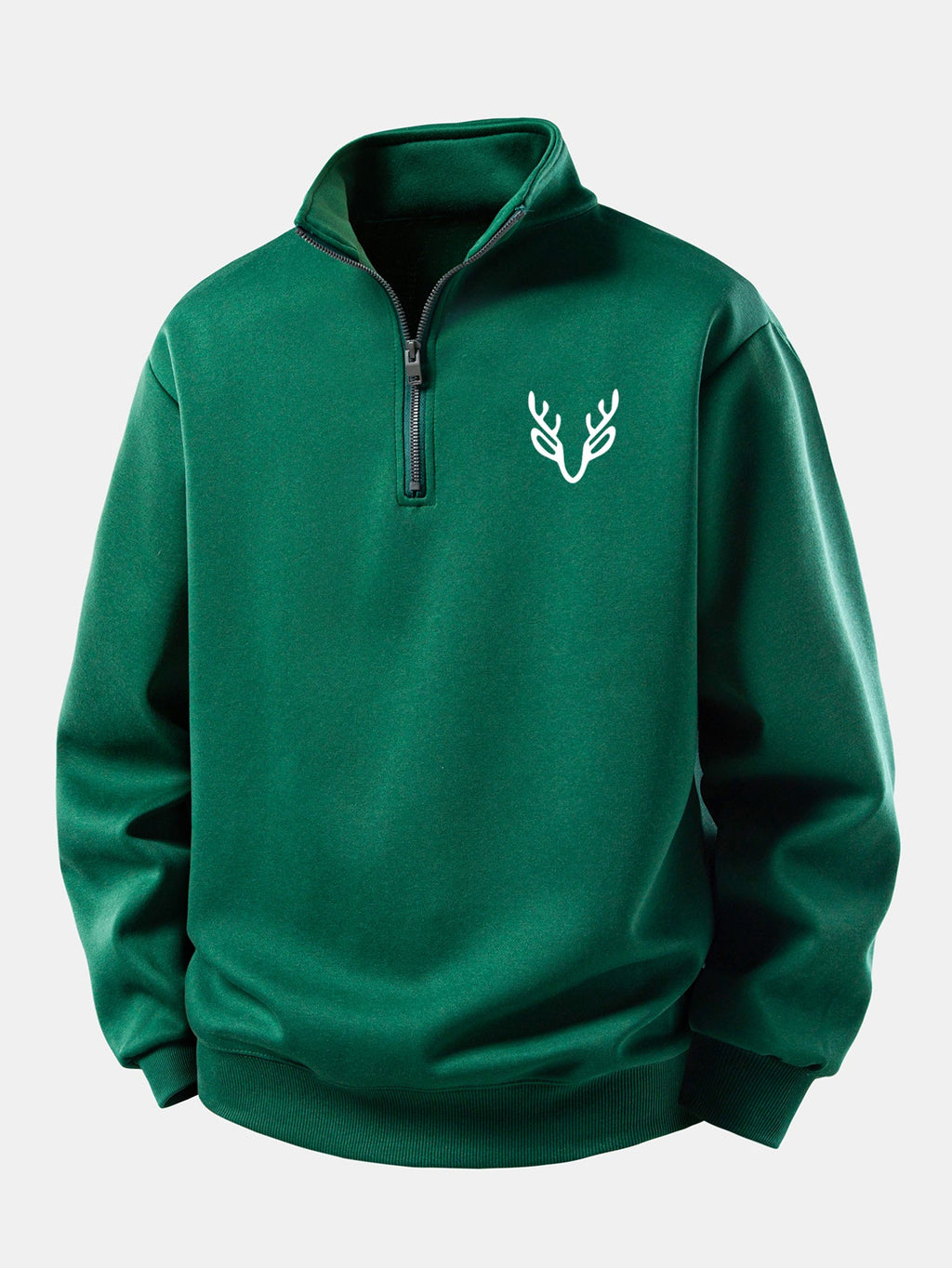 Relax Fit Head Deer Print Quarter Zip Sweatshirt