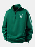 Relax Fit Head Deer Print Quarter Zip Sweatshirt