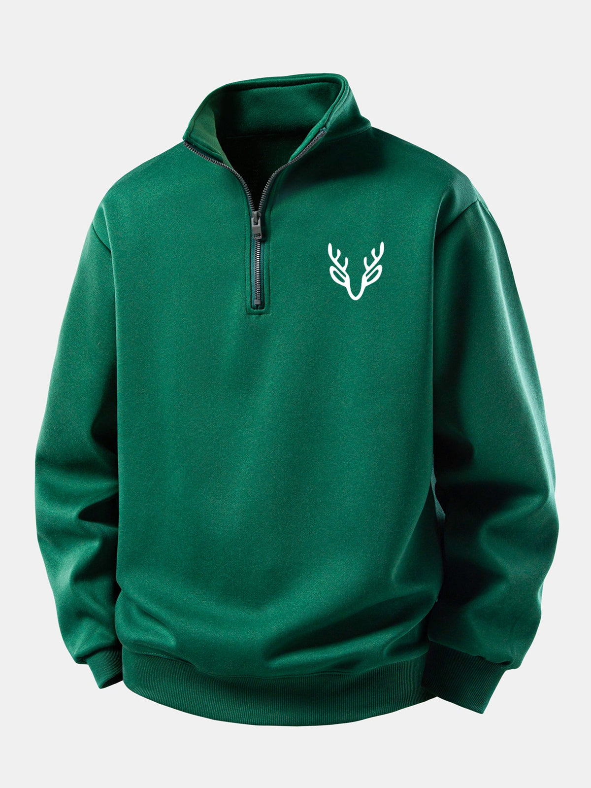 Relax Fit Head Deer Print Quarter Zip Sweatshirt