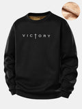 Victory Slogan Print Teddy Fleece Lined Sweatshirt