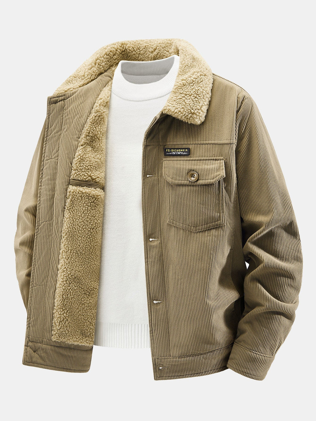 Teddy Fleece Lined Button Up Corduroy Jacket