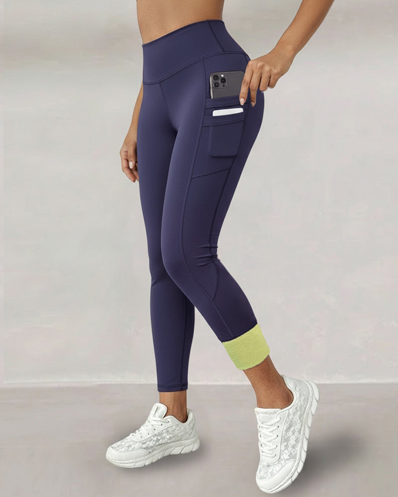 Winter Warme High-Waisted Sport-Leggings mit Bauch-weg-Effekt, Po-Lifting, ultraweich, thermogefüttert, Yoga-Hose, Damen-Sportbekleidung mit seitlichen Eingrifftaschen