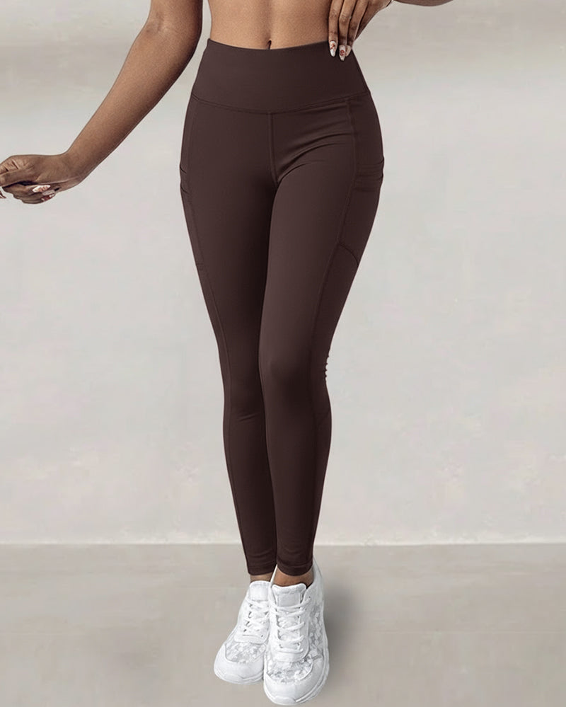 Winter Warme High-Waisted Sport-Leggings mit Bauch-weg-Effekt, Po-Lifting, ultraweich, thermogefüttert, Yoga-Hose, Damen-Sportbekleidung mit seitlichen Eingrifftaschen