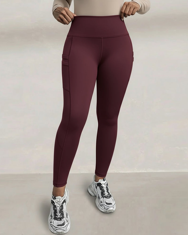 Winter Warme High-Waisted Sport-Leggings mit Bauch-weg-Effekt, Po-Lifting, ultraweich, thermogefüttert, Yoga-Hose, Damen-Sportbekleidung mit seitlichen Eingrifftaschen
