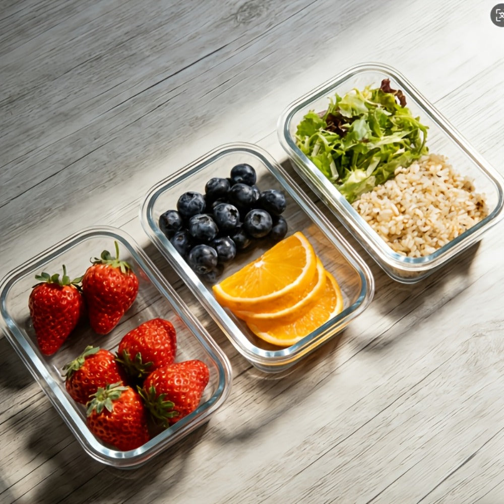 Glass Food Storage Containers for Meal Prep, Airtight Borosilicate Kitchen Boxes, Microwave and Freezer Safe