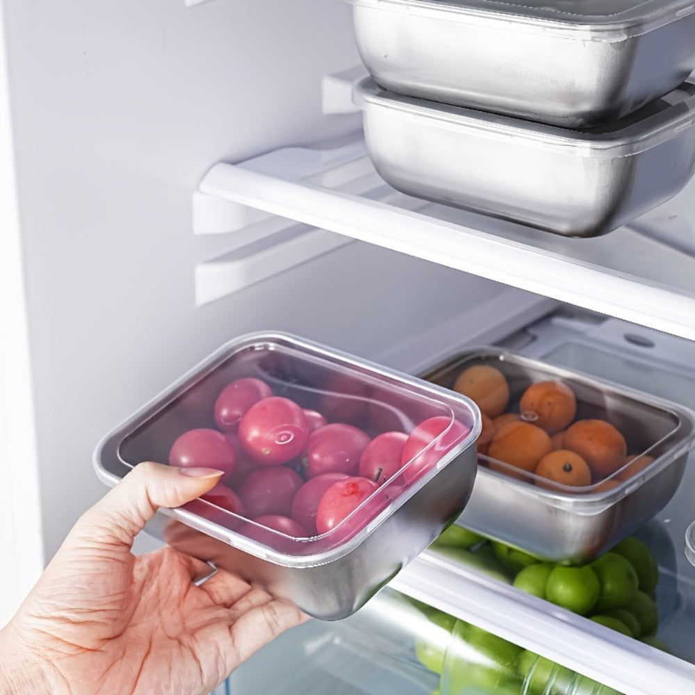 304 Stainless Steel Food Storage Containers, Lidded Kitchen Storage Set in Five, Six or Eight Pieces