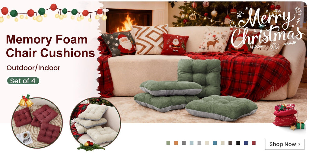 Memory Foam Chair Cushions Set of 4 – Kitchen Chair Pads with Non-Slip Backing & Ties, 500GSM Thick Seat Cushions for Dining Chairs Indoor