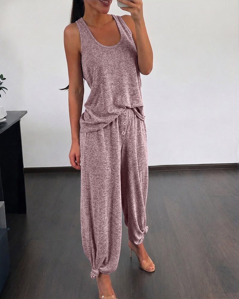 Women's 2 Piece Set U-Neck Tank Top and Straight Leg Pants Casual Loungewear