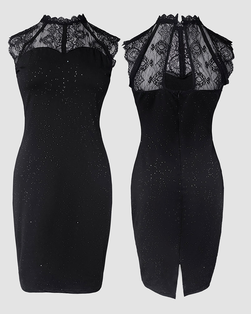 Glitter Contrast Lace Party Dress