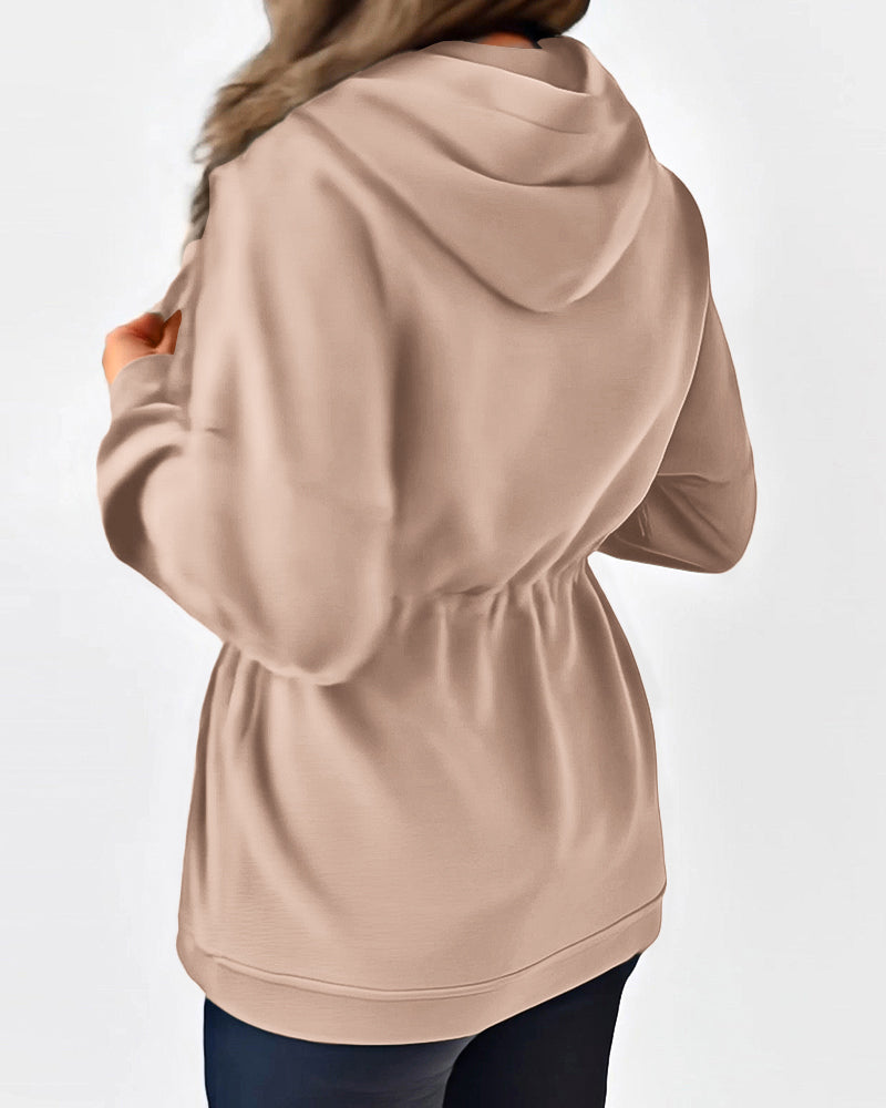 Locker geschnittene Kapuzenjacke mit langem Arm, Kordelzug in der Taille und Taschen