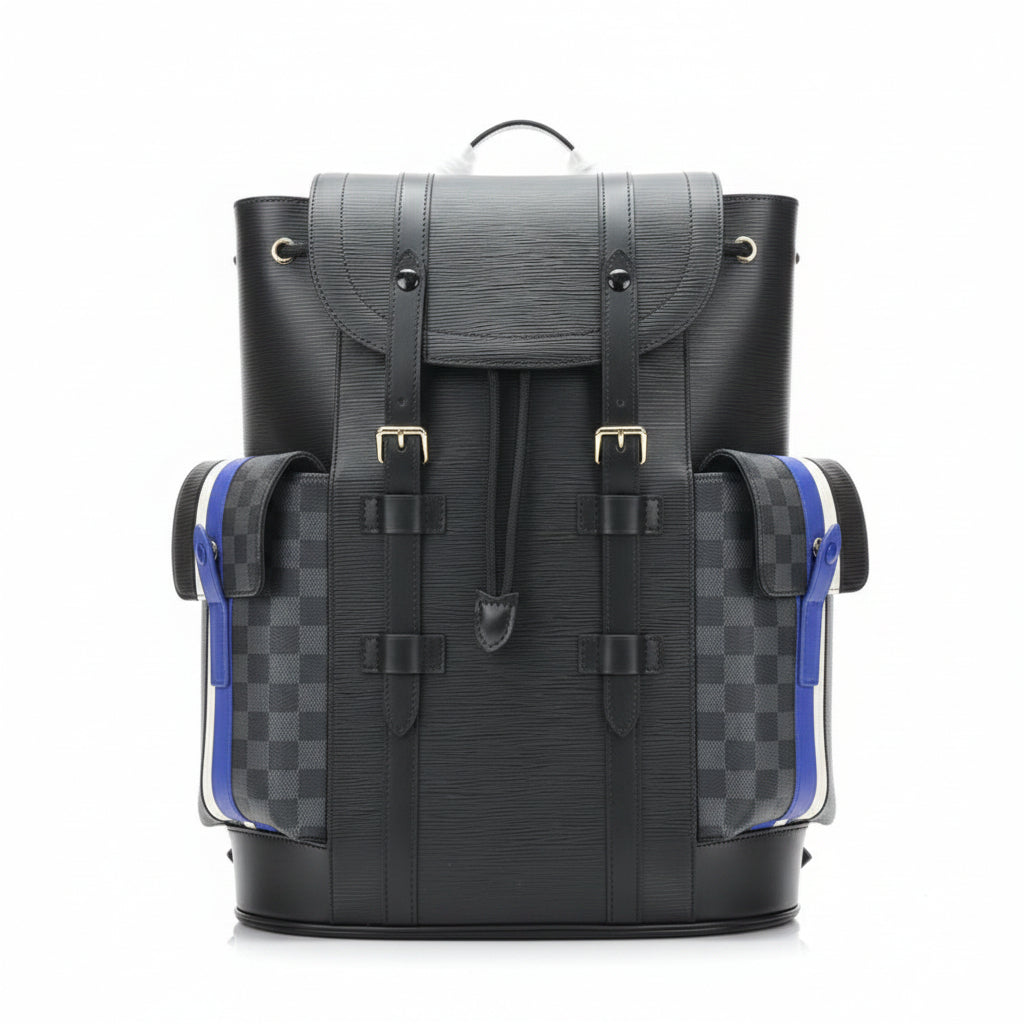 Louis Vuitton Christopher Backpack PM – Epi Leather Damier Graphite Blue White Race Stripe