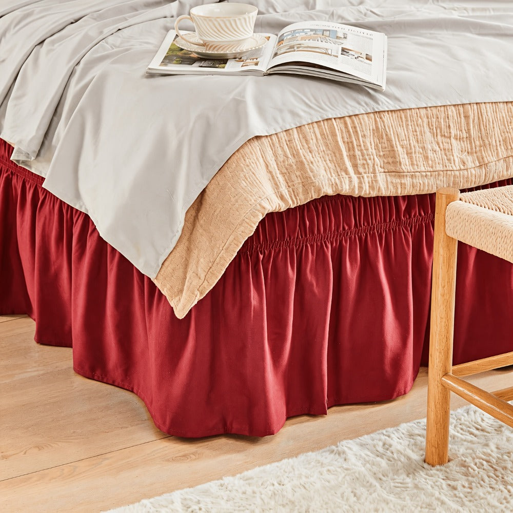 Bed Skirt with Adjustable Elastic Belt - Ruffle Microfiber Dust Ruffle 15 Inch Drop, Hotel Quality, Fade Resistant, Machine Washable, Easy Wrap Fit