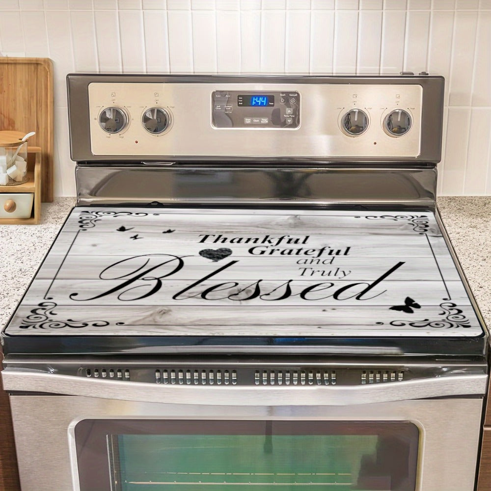 Stove Top Cover Heat Resistant Scratch-Proof 28.5x20.5" - Thankful Grateful Blessed Kitchen Decor Glass Protector Mat for Cooktops
