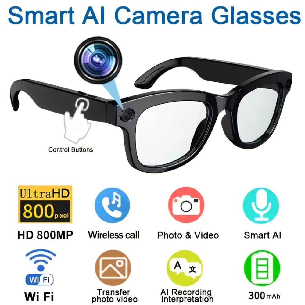 Smart Glasses 8MP 1080P Camera Eyewear with Bluetooth 5.4, Wi-Fi, Built-In Audio and Two Lens Options