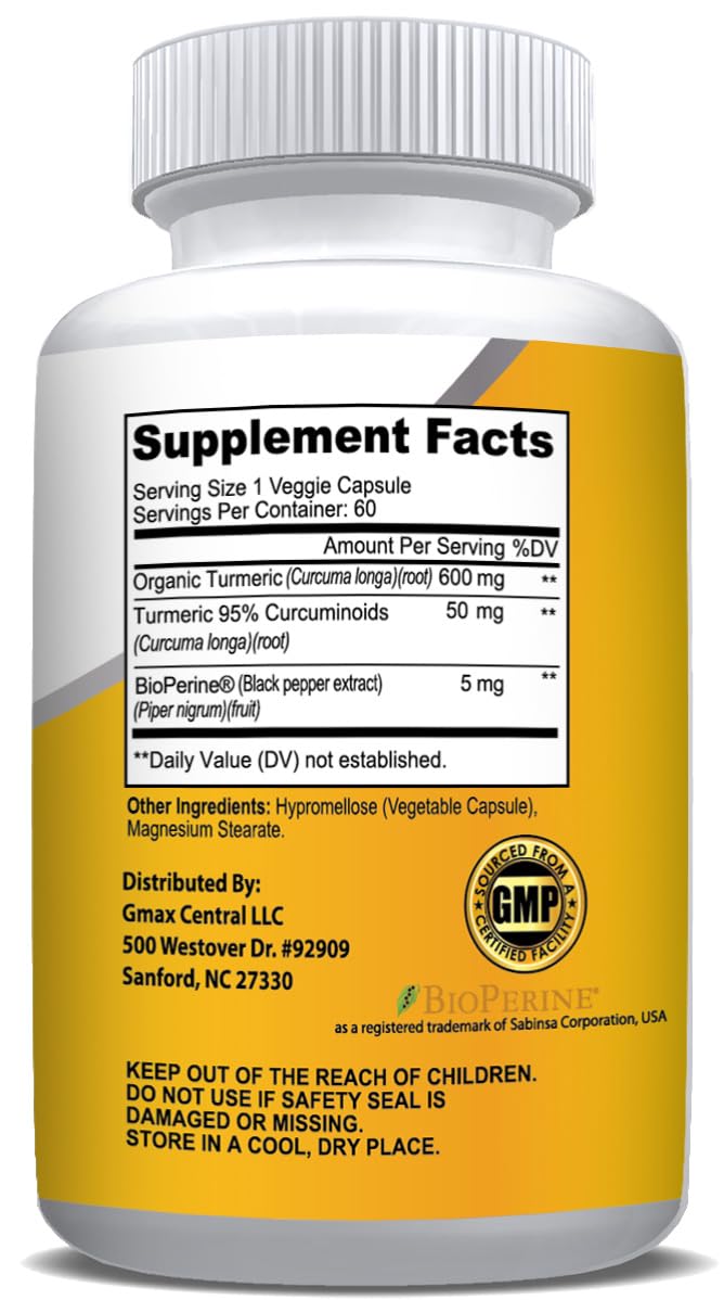 Turmeric Curcumin 600mg 95% Curcuminoids 60 Capsules Supplement