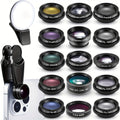 16-in-1 Phone Camera Lens Kit – Fisheye, Wide Angle, Macro, Kaleidoscope & CPL Clip-On Lenses + Selfie Light, Universal Smartphone Camera Upgrade for iPhone & Android, Travel & Content Creation