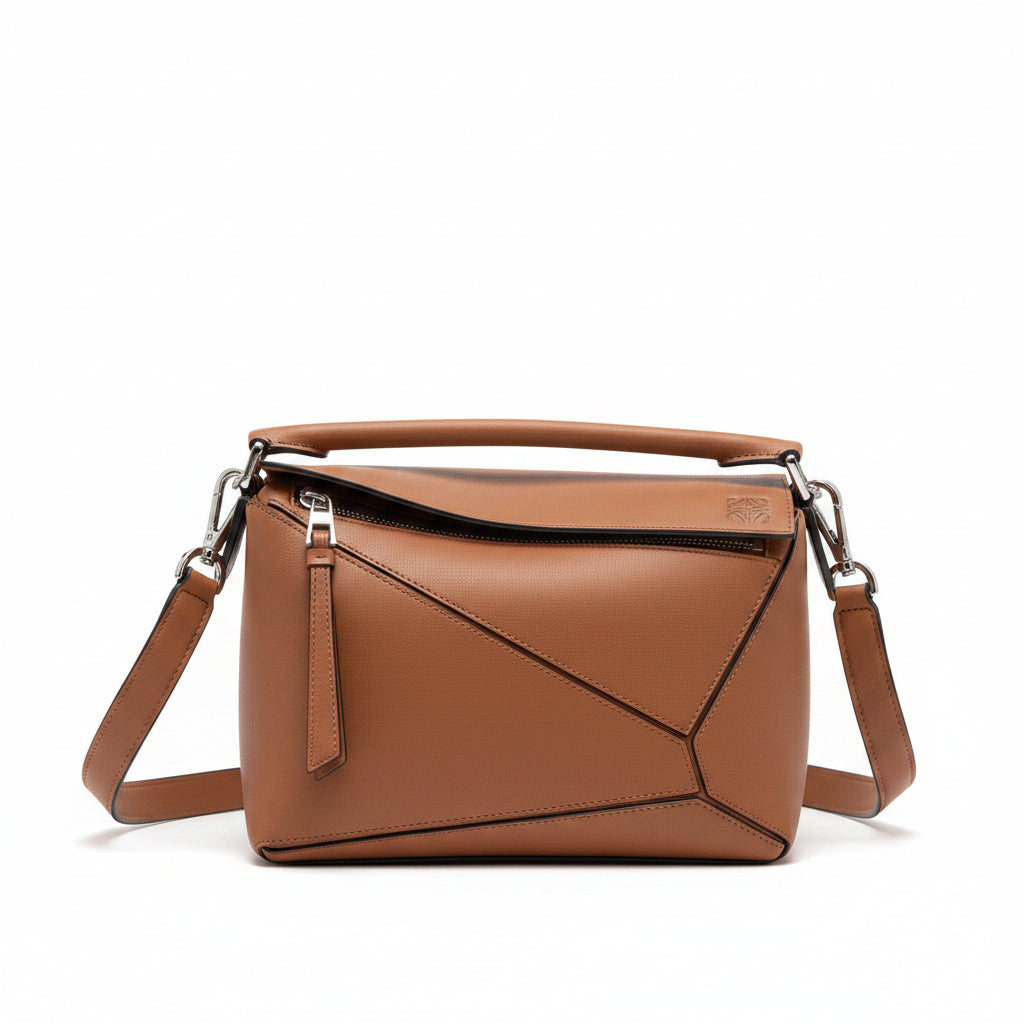 Loewe Puzzle Bag Medium – Tan Cognac Smooth Calfskin Silver Hardware