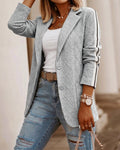 Lässiger Damen-Strickblazer mit Argyle-Zopfmuster-Jacquard, kontrastierendem Seitenstreifen, lockerer Passform und einreihiger Knopfleiste