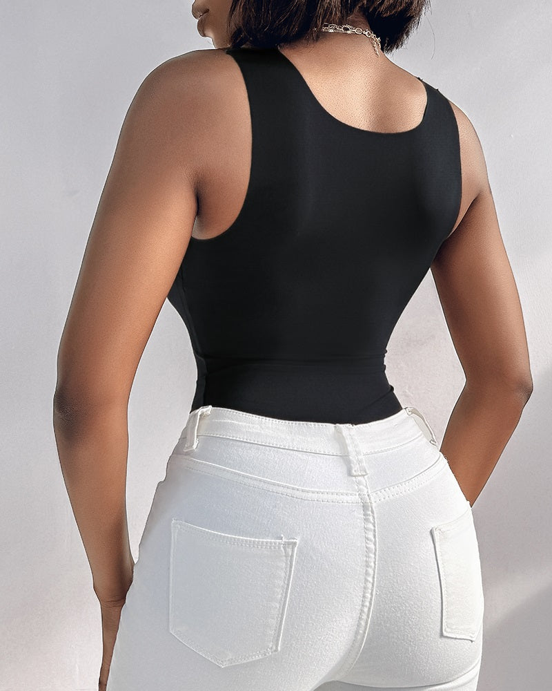 Chicme Contourx U Neck Shapewear Built In Bra Sleeveless High Strechy Slim Fit Tank Bodysuits