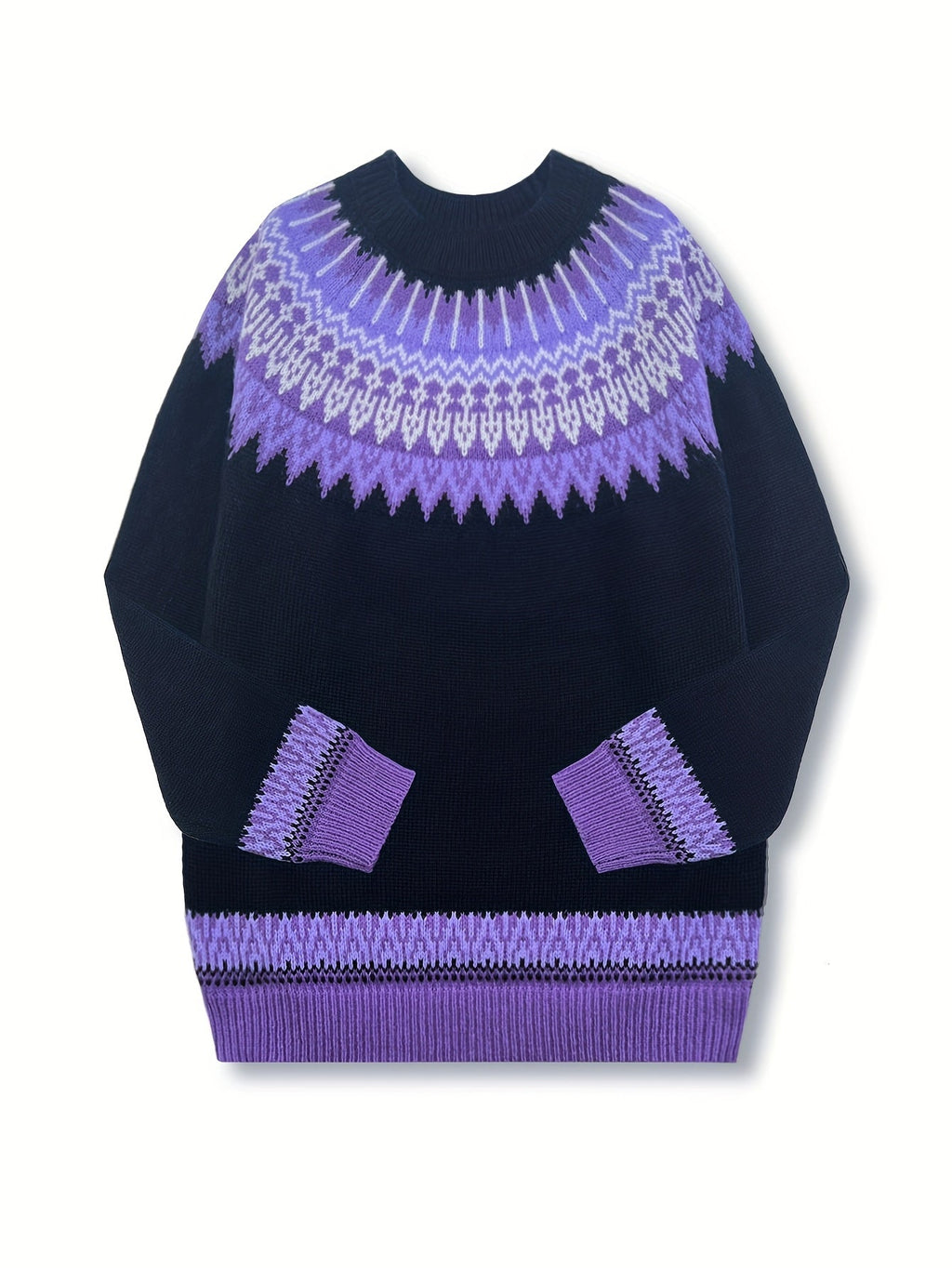Sylvia | Grobstrick-Jacquardpullover mit Rundhalsausschnitt