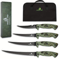 Four-Piece Fillet Knife Set with 5-, 6-, 7- and 9-Inch Labels, Zip Storage Bag and Pocket Sharpener