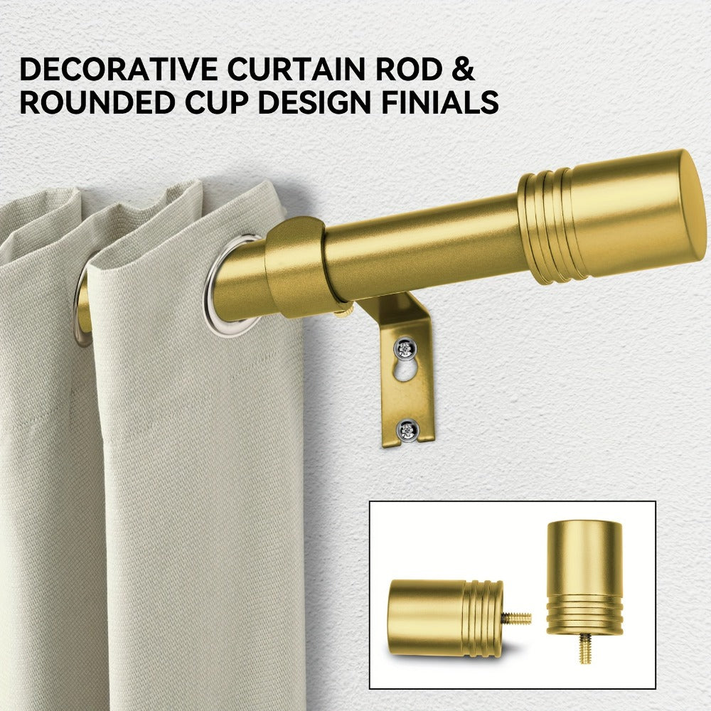 Curtain Rod, One-Inch Adjustable Rounded Cup Finials in Black, Brushed Nickel or Gold Finish, One-Inch Adjustable