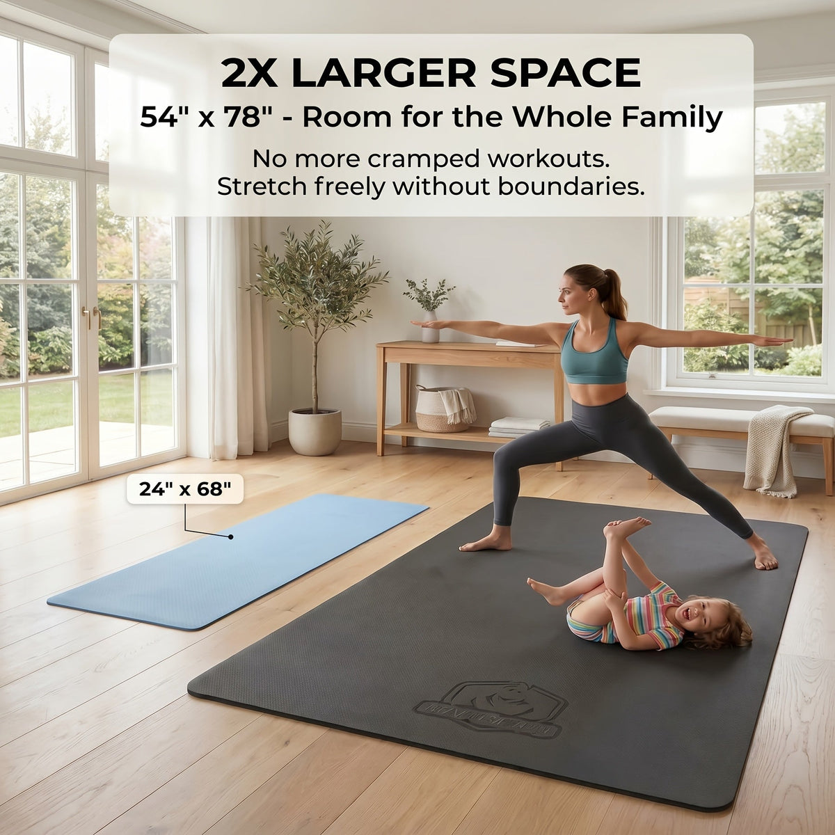 Yoga Mat, Extra Large 6mm TPE Double-Sided Non-Slip Exercise Mat with Carry Bag for Yoga and Pilates