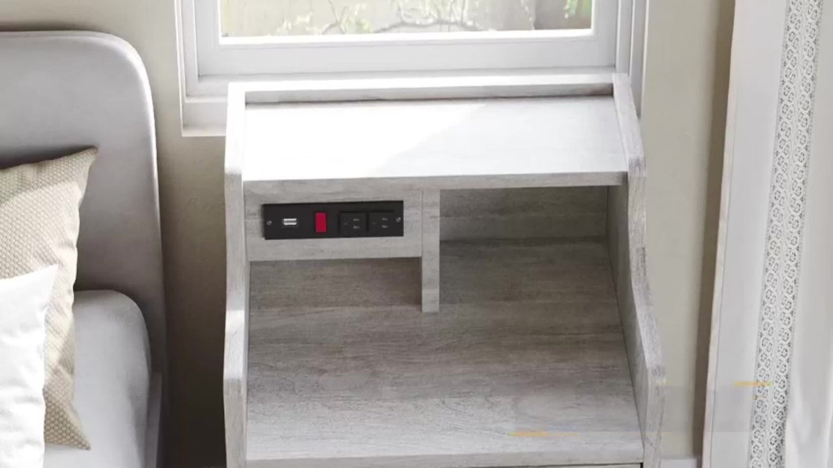 Nightstand 3-Drawer Hutch with Two AC Outlets, Two USB Ports and Gray or White Bedroom Finish