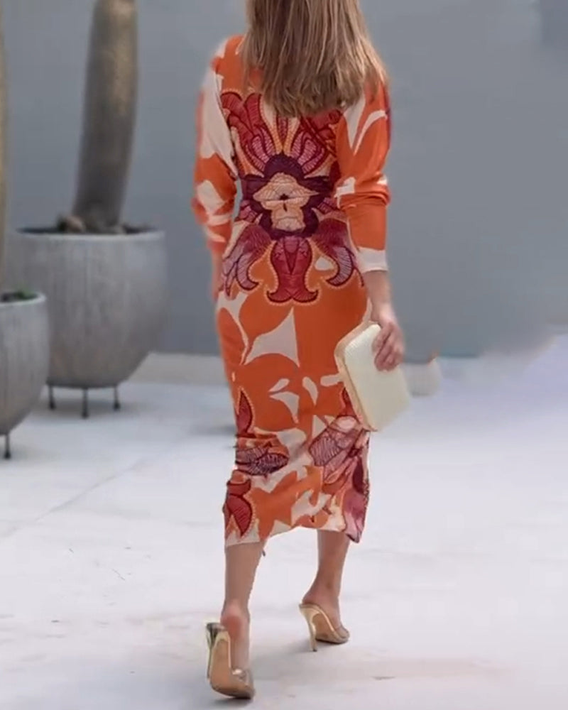 Vintage Barock Kleid mit tiefem V-Ausschnitt, langen Ärmeln und Schlitz, figurbetont, gerafft, schmale Passform, Freizeit- und Urlaubskleid