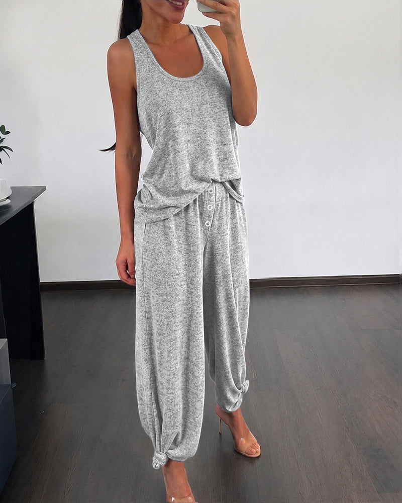Women's 2 Piece Set U-Neck Tank Top and Straight Leg Pants Casual Loungewear