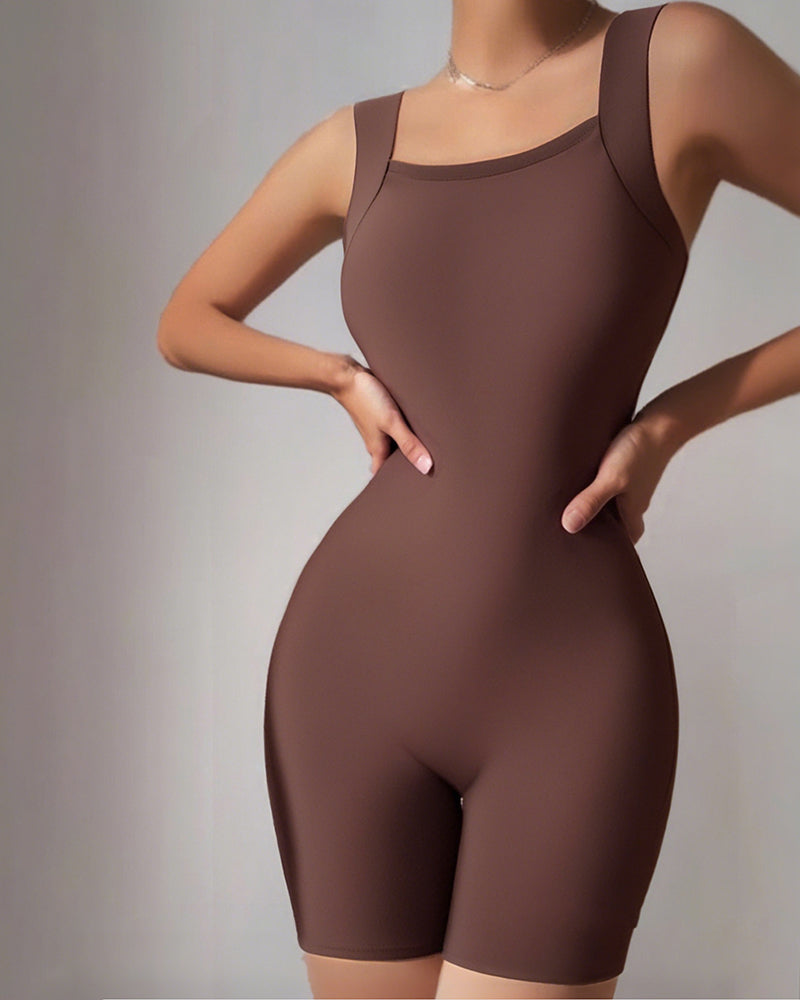 Seamless Square Neck Sleeveless Tank Top Tummy Control Bodysuit Romper