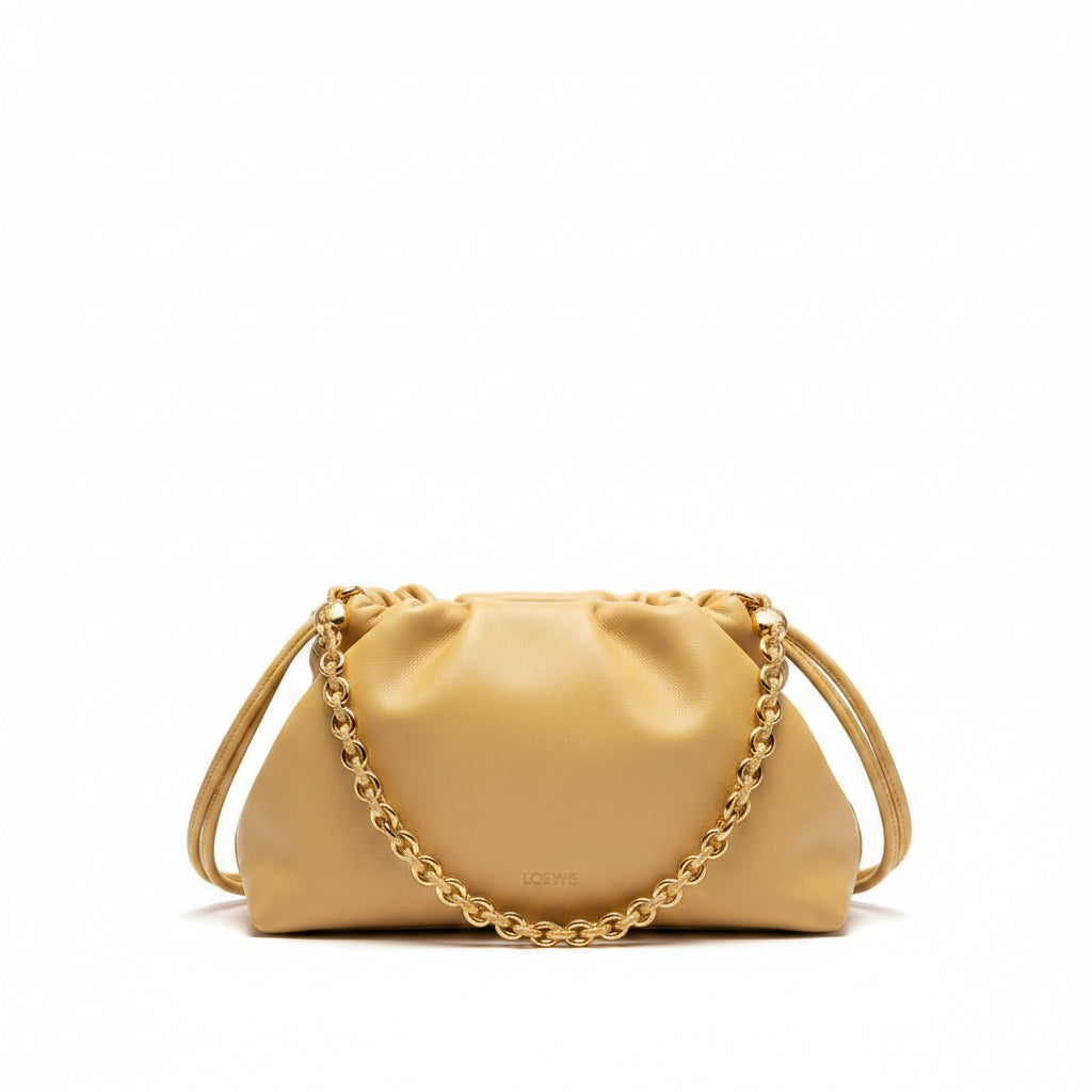 Loewe Flamenco Clutch Mini – Butter Pale Yellow Nappa Leather Gold Rope Chain