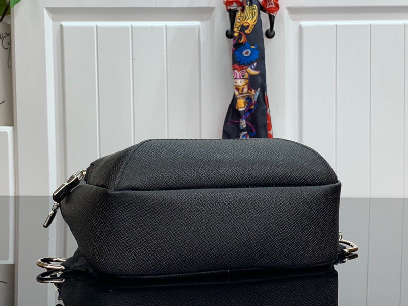 Louis Vuitton Avenue Sling Bag – Black Taiga Leather Silver LV Logo