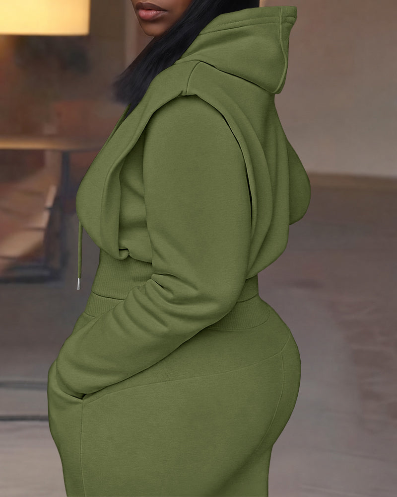 2 Pieces Outfit Long Sleeve Crop Drawstring Hoodie Sweatshirt with Thumb Hole Cuffs and Casual Drawstring Elastic Waist Wide Leg Sweatpants Set
