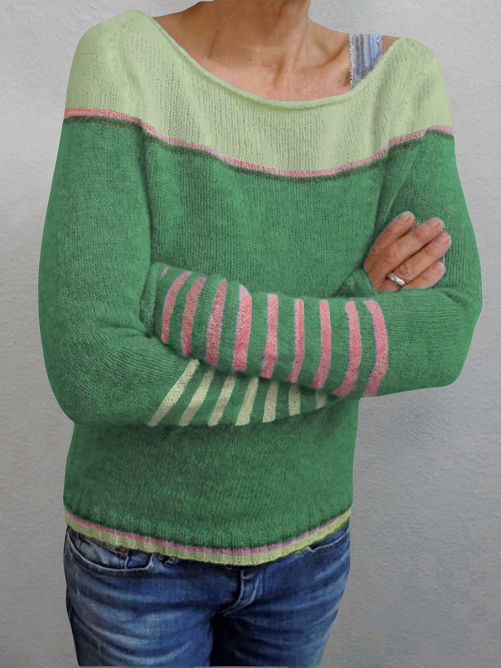Annika | Colour-Block-Pullover mit U-Boot-Ausschnitt