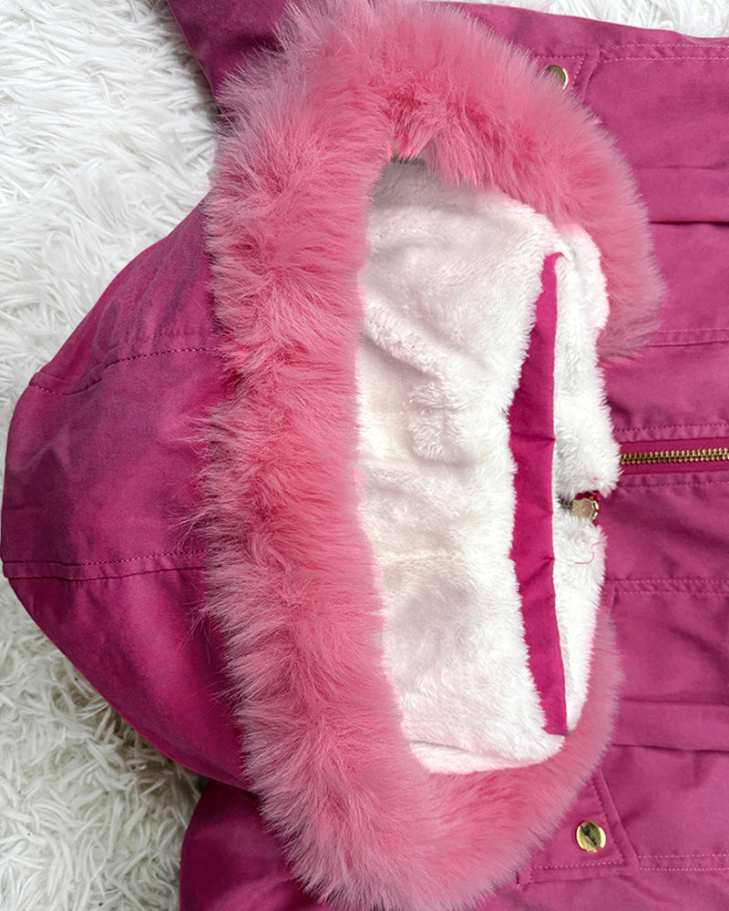 Flauschige Jacke mit Kapuze, Reißverschluss, Fleecefutter und Taschen