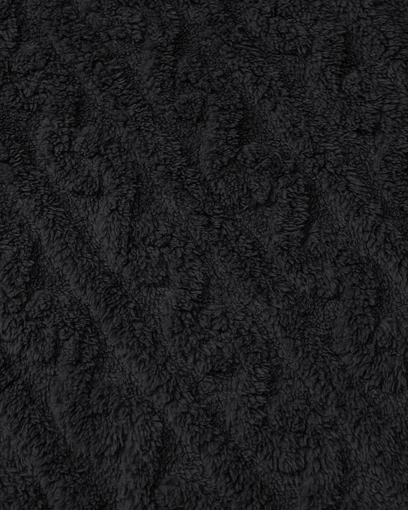 Cable Textured Lapel Neck Button Front Pocket Design Thermal Teddy Coat