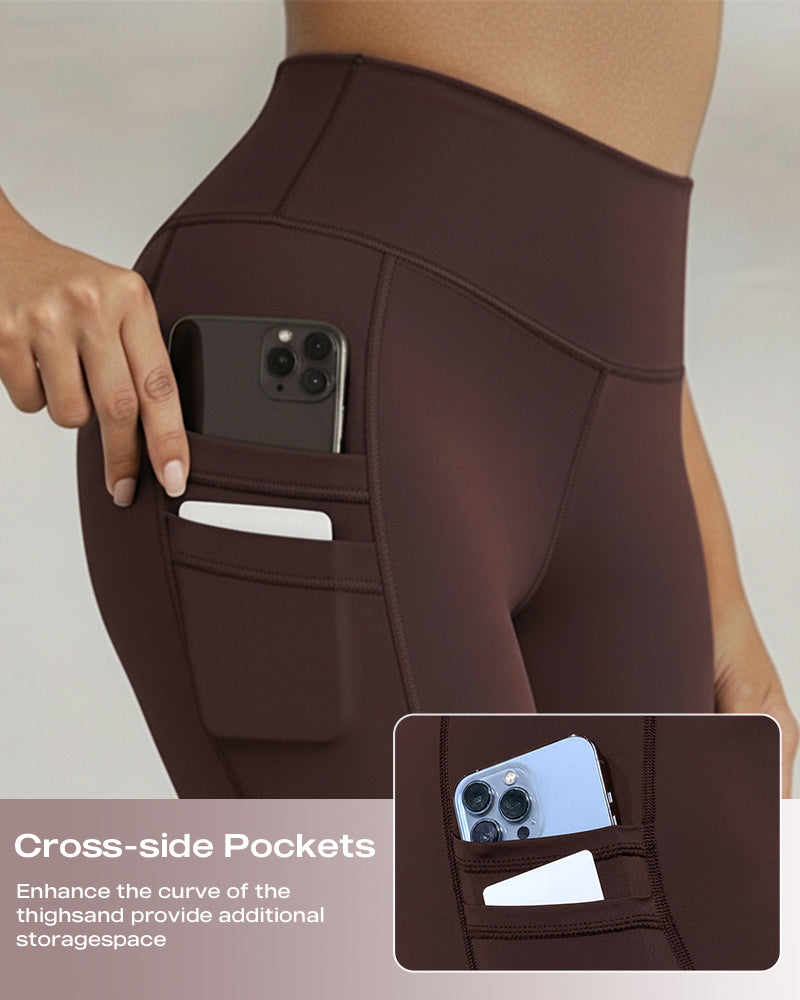 Winter Warme High-Waisted Sport-Leggings mit Bauch-weg-Effekt, Po-Lifting, ultraweich, thermogefüttert, Yoga-Hose, Damen-Sportbekleidung mit seitlichen Eingrifftaschen