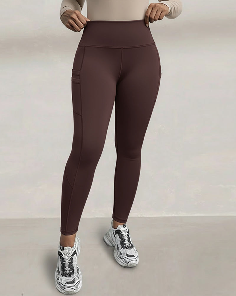 Winter Warme High-Waisted Sport-Leggings mit Bauch-weg-Effekt, Po-Lifting, ultraweich, thermogefüttert, Yoga-Hose, Damen-Sportbekleidung mit seitlichen Eingrifftaschen