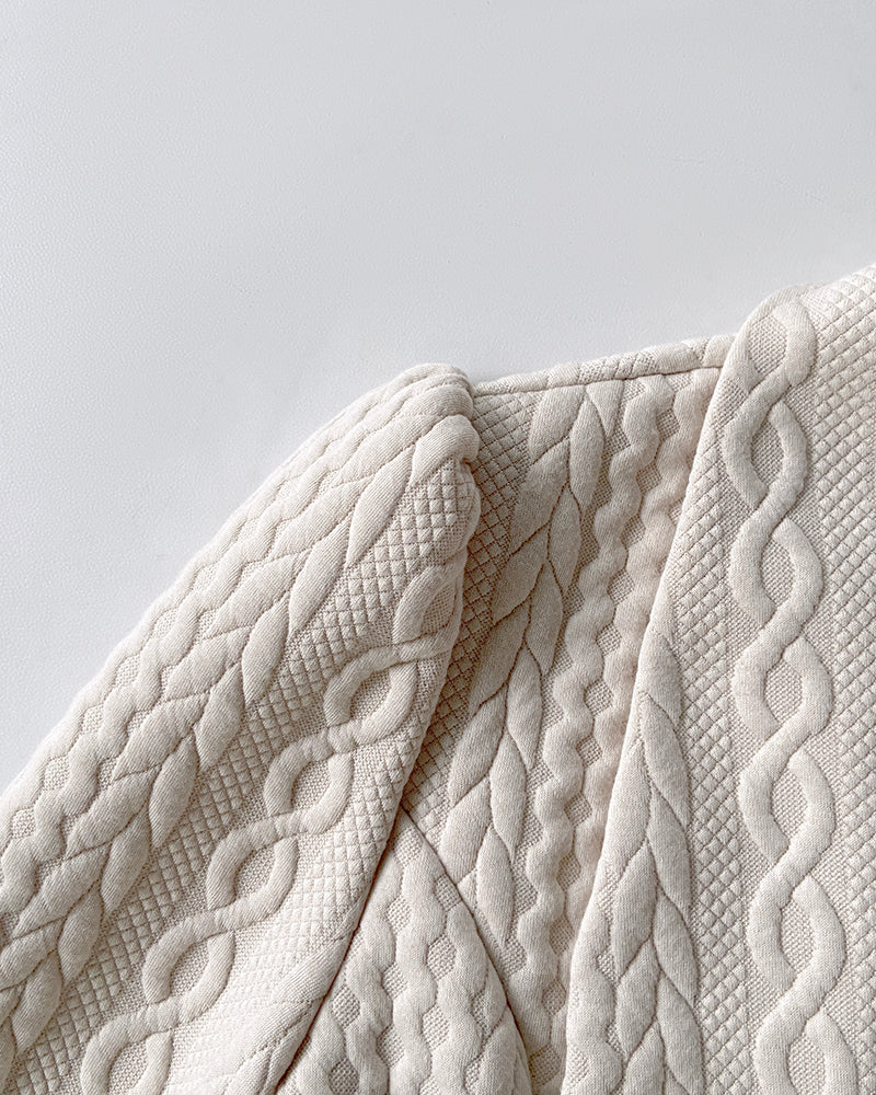 Shawl Collar Long Sleeve Cinched Waist Open Front Jacket Casual Flared Hem Cable Textured Jacquard Coat